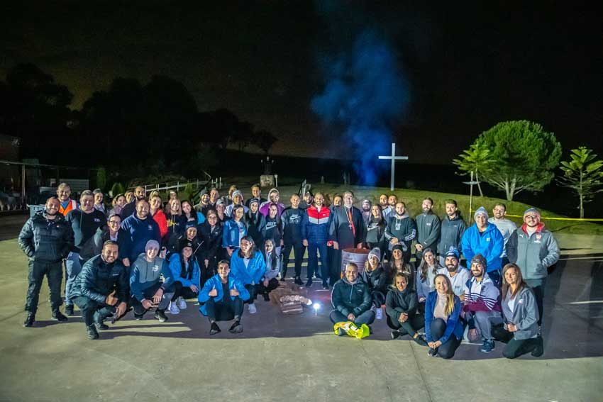 Bishop Tarabay with the young adults at the Maronites on Mission Sleep Out. Photo: Giovanni Portelli