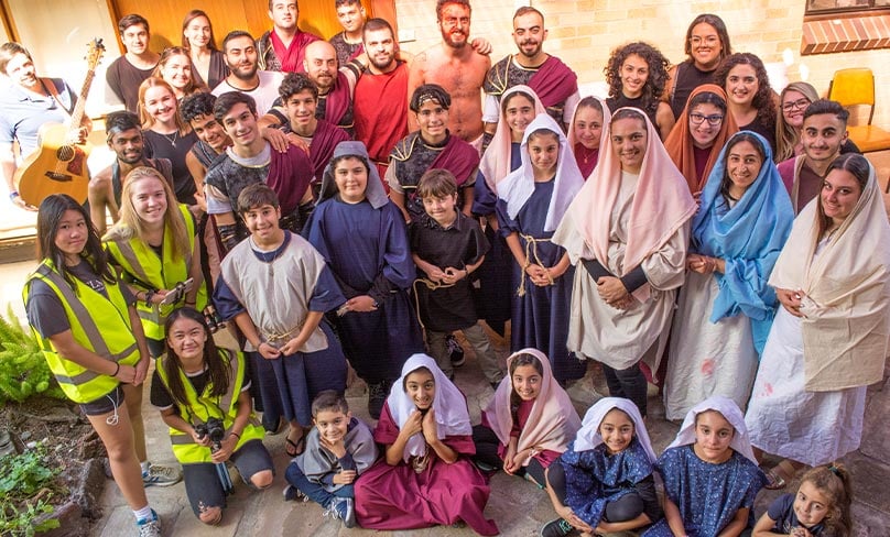 The youth of St Felix Bankstown who take part in the Passion play grows in numbers each year. Photo: Mathew De Sousa