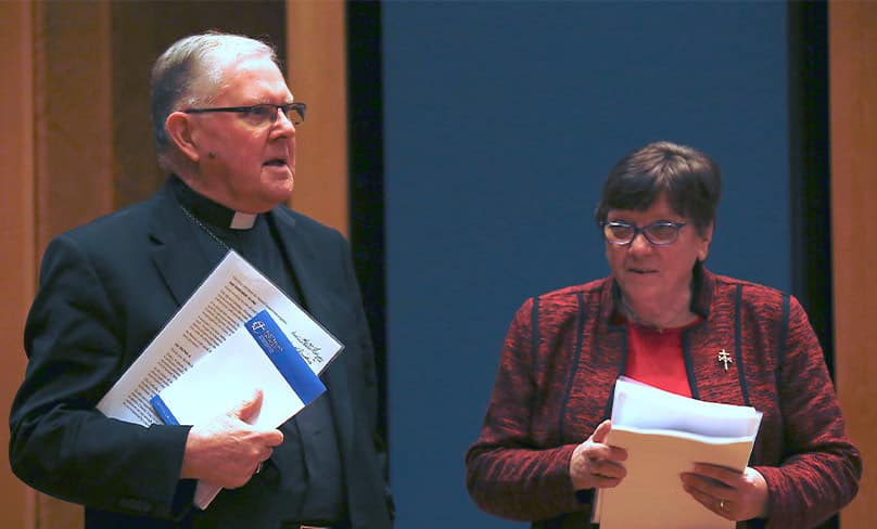 Archbishop Mark Coleridge of Brisbane, president of the Australian bishops' conference, and Sister Monica Cavanagh, president of Catholic Religious Australia, pictured, said that adoption of the National Catholic Safeguarding Standards is a major step in the Church’s ongoing response to child sexual abuse. Photo: CNS photo/David Gray, Reuters