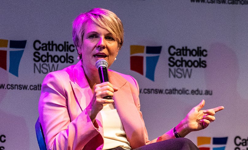 Sydney Bishop Richard Umbers penned a letter to Bill Shorten and Tanya Plibersek, pictured addressing the Catholic Schools NSW forum. Photo: Alphonsus Fok