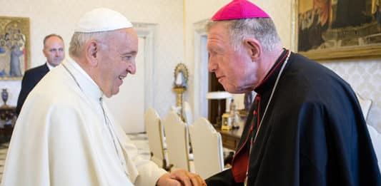 Pope Francis greets Bishop Terry Brady of Sydney. Photo: CNS photo/Vatican Media