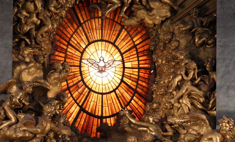 Gian Lorenzo Bernini's sculpture, "The Throne of St. Peter," is adorned with candles for the celebration of the feast of the Chair in St. Peter's Basilica at the Vatican Feb. 19. Photo: CNS photo/Paul Haring