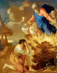 Moses kneels before the burning bush in this painting by Sébastien Bourdon. When Moses asks who God is, God describes Himself as ‘I am’ – a living dynamic being, a person. Photo: Wikimedia Commons/Public Domain
