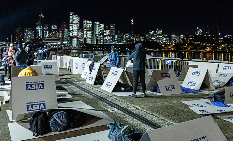 370 participates in the Vinnies CEO sleepout to raise funds and awareness about homelessness in 2019. Photo: Alphonsus Fok