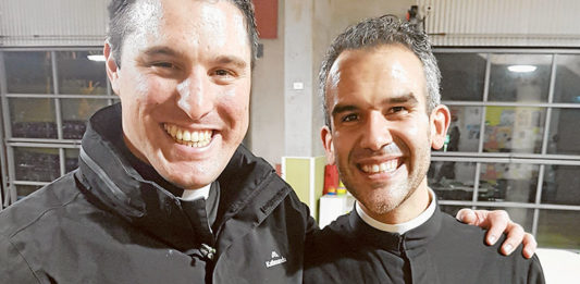 Fr Chris De Sousa CRS, right, with Sutherland parish administrator Fr Daniel McCaughan at St Felix parish, Bankstown. Photo: Alison De Sousa