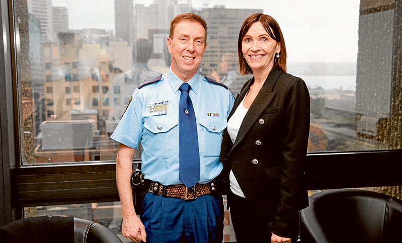 Superintendent Moore, with his wife Maggie, was recently honoured by the Queen with an Australian Police Medal