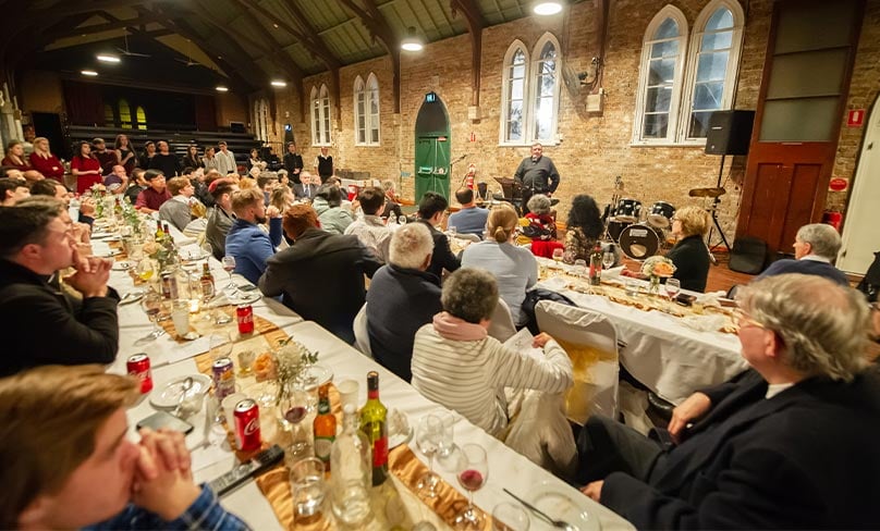 Father Bill addresses the farewell function organised by the parish to register their gratitude. Photo: Giovanni Portelli