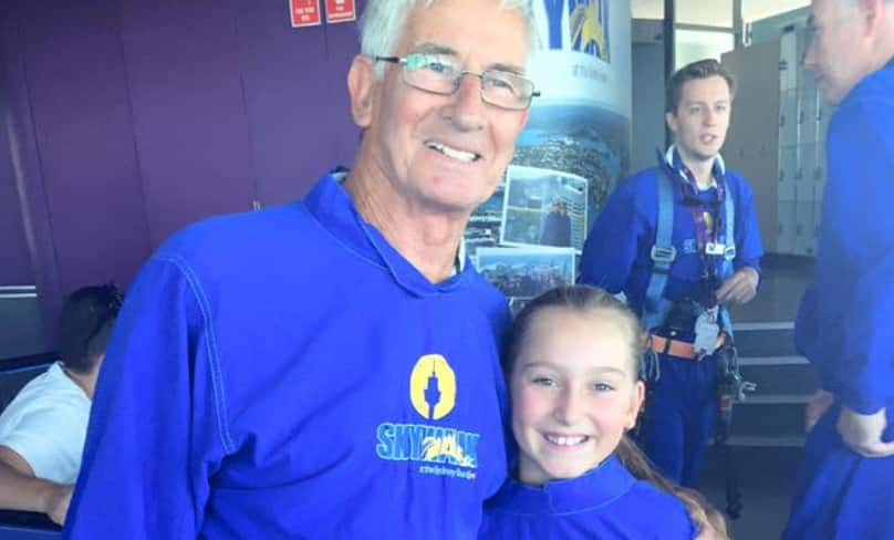 Mackenzie Manev with her late grandfather David at one of her competitions.