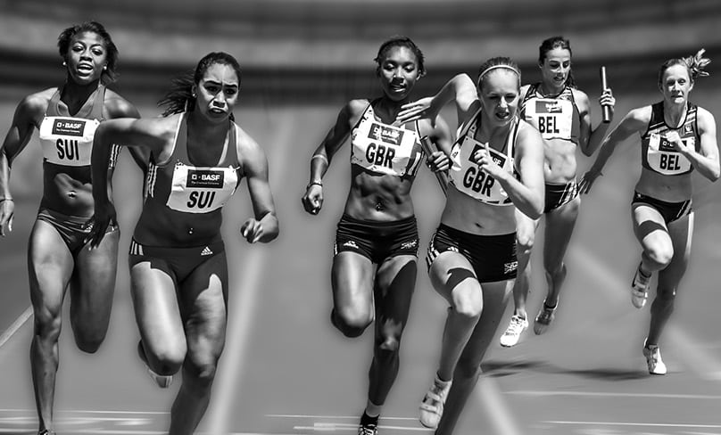 Women run in a race.