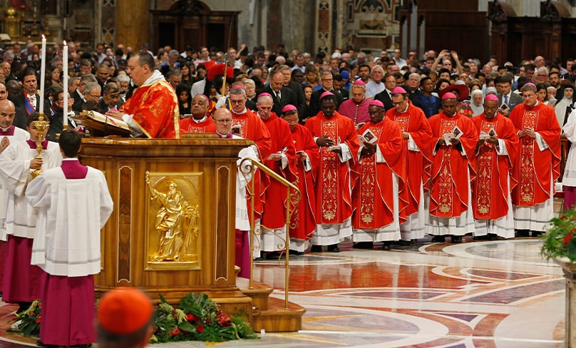 New archbishops attend Pope Francis' celebration of Mass marking the feast of Sts. Peter and Paul in St. Peter's Basilica at the Vatican on 29 June, 2019. Photo: CNS photo/Paul Haring