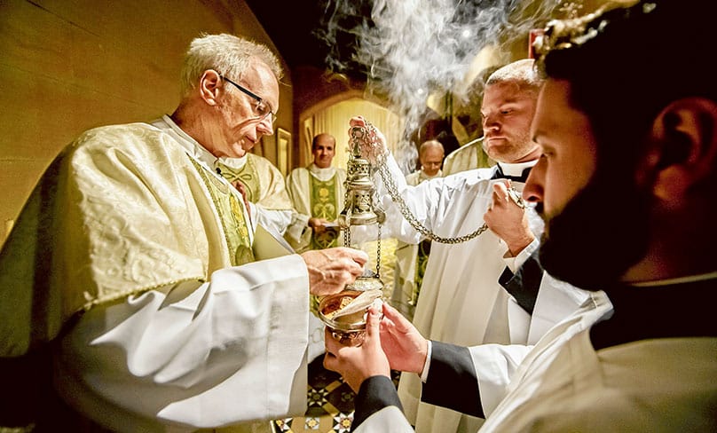 Archdiocesan Vicar General, Fr Gerry Gleeson, below, presided at the Mass. Photo: Giovanni Portelli