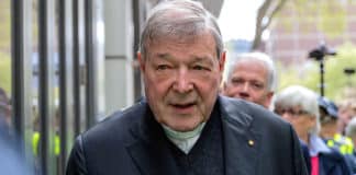 Cardinal George Pell leaves the Melbourne Magistrates Court in 2017. Photo: CNS photo//Mark Dadswell, Reuters