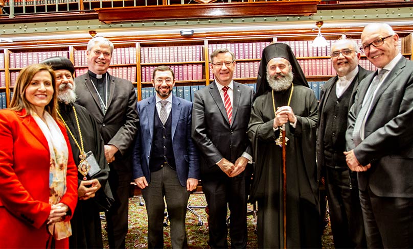 Christian, Jewish, and Muslim leaders with religious freedom group co-chairs Tania Mihailuk MP and Minister Damien Tudehope. Photo: Marilyn Rodrigues