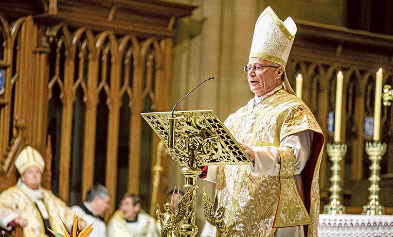 Monsignor Carl Reid speaks at his installation in St Mary’s Cathedral on 27 August. Photo: Alphonsus Fok