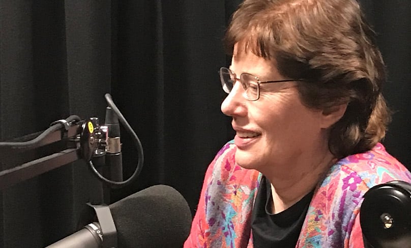 Sherry Weddell in the recording room for an episode of This Catholic Life Podcast. Photo: Mike Lynch