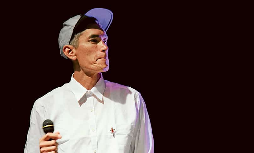Rapping and preaching: Fr Chris Eaton MGL, speaks from the pulpit – and through his rap lyrics. Photo: Katherine Ng
