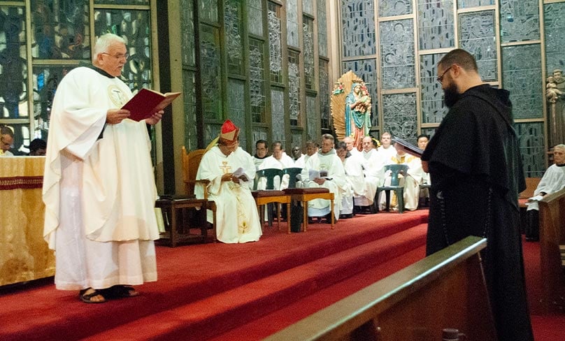 Conventual Franciscan Brother Bernard Mary Fonkalsrud OFM Conv presents himself before his Minister Provincial, Fr Michael Zielke OFM Conv. Photo: Mathew De Sousa 