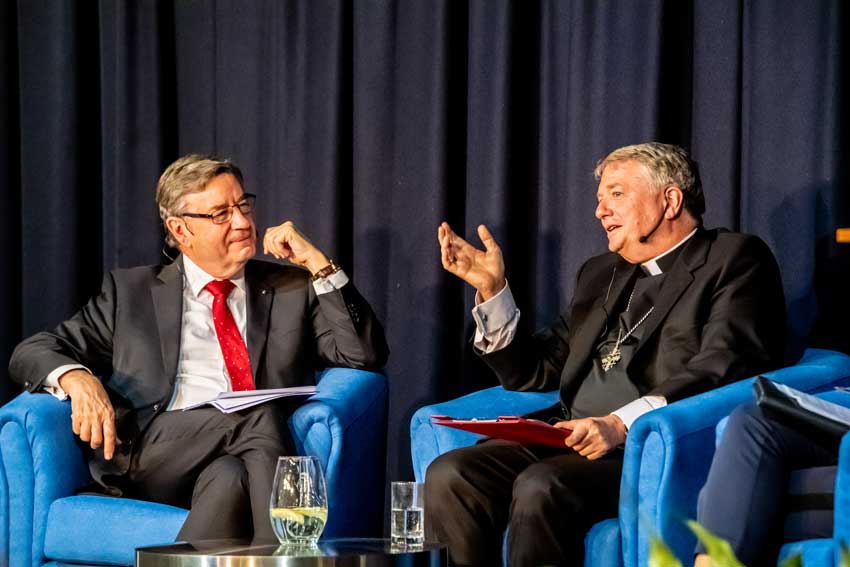 Anglican Archbishop Glenn Davies (left) and Archbishop Anthony Fisher OP take questions. PHOTO: Giovanni Portelli
