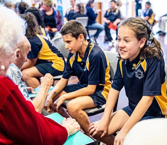 Students from Padstow’s St Therese Primary School have met their pen pals from local nursing home. Photo: Alphonsus Fok