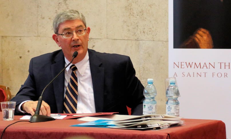 Author George Weigel speaks at a symposium on Cardinal John Henry Newman at the Angelicum University in Rome. Photo: CNS photo/Simon Caldwell