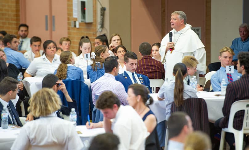 Archbishop Anthony Fisher OP encourages the students present to pursue their faith. Photo: Giovanni Portelli