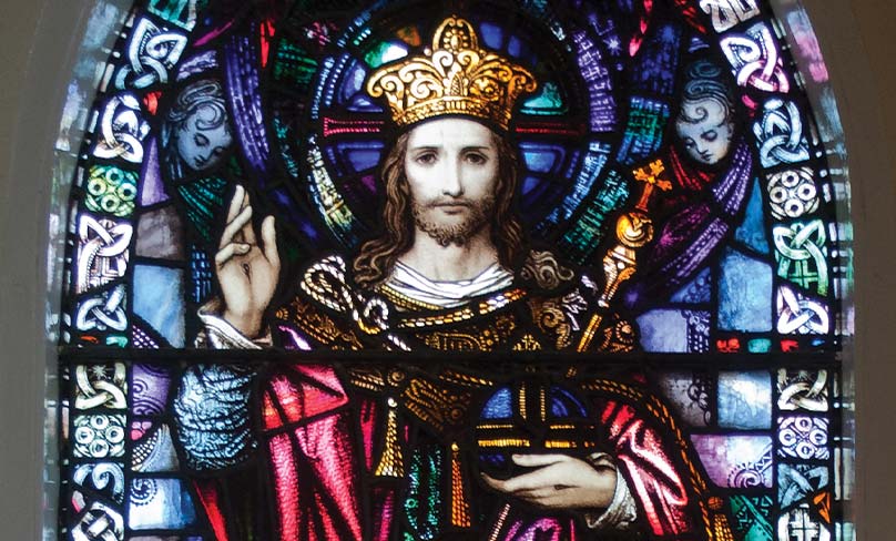 Stained glass window of Christ the King in St. Joseph's Church, Toomyvara, County Tipperary, Ireland. Photo: Andreas F. Borchert, CC BY-SA 3.0 DE