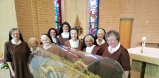 Discalced Carmelite nuns with the reliquary of their 'little sister' St Therese of Lisieux on its arrival at their convent chapel on 23 January. PHOTO: Marilyn Rodrigues