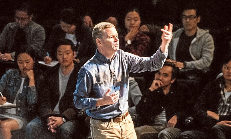 Christopher West speaking at Seymour Centre in Chippendale in 2016. Photo: Giovanni Portelli