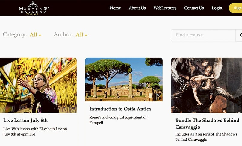 A screenshot of some of the options offered by the Masters’ Gallery Rome website. Photo: CNS/mastersgalleryrome.teachable.com