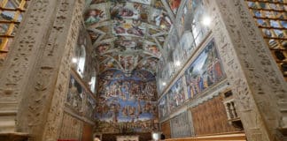 The Sistine Chapel in the Vatican Museums is pictured in this March 9, 2013, file photo, as preparations began for the conclave that elected Pope Francis. Photo: CNS photo/Paul Haring
