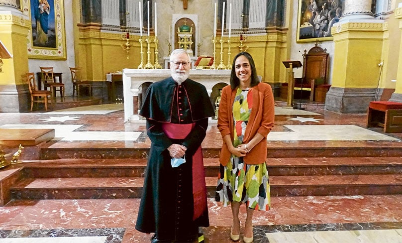 Chiara Porro with Domus Australia Rector Mons John Boyle in Rome.