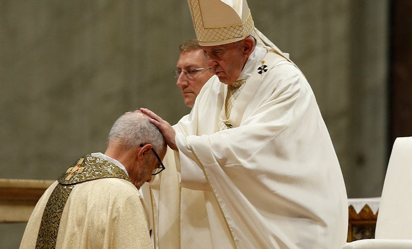 Pope Francis ordains Canadian Cardinal-designate Michael Czerny a bishop in St. Peter's Basilica at the Vatican Oct. 4, 2019. Photo: CNS photo/Paul Haring