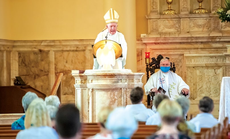 Bishop Terry Brady preaches at the 100th anniversary Mass at St Brigid’s in Coogee. Photo: Giovanni Portelli 