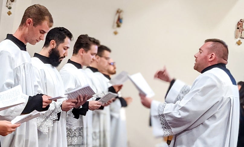 The group beautifies the 6pm Mass at St Joseph's Moorebank Parish with hymns and Mass parts that lifted the Liturgy. Photo: Mathew De Sousa