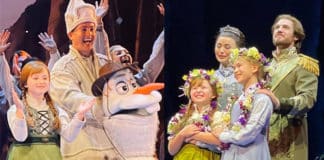 Our Lady of Fatima, Kingsgrove (OLF) student Chloe Delle-Vedove with the cast in Disney’s Frozen the Musical at Sydney’s Capitol. Photo: SCS