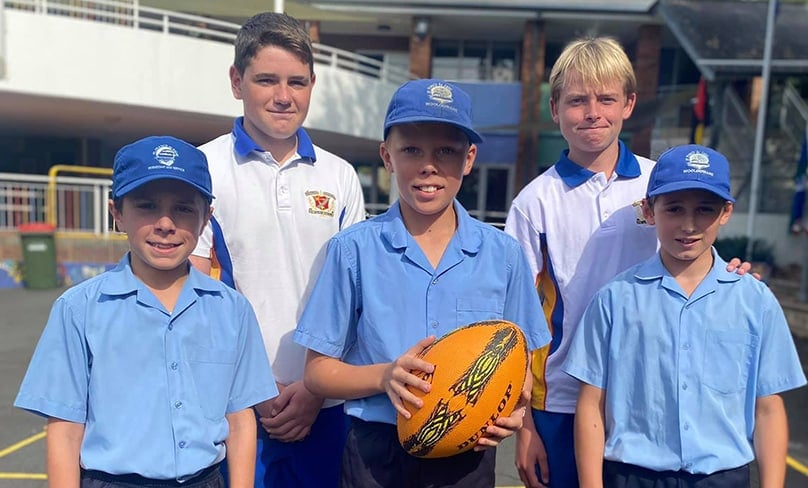 Students from St Francis De Sales primary school with their older mentors from De La Salle College Caringbah. Photo: Sydney Catholic Schools