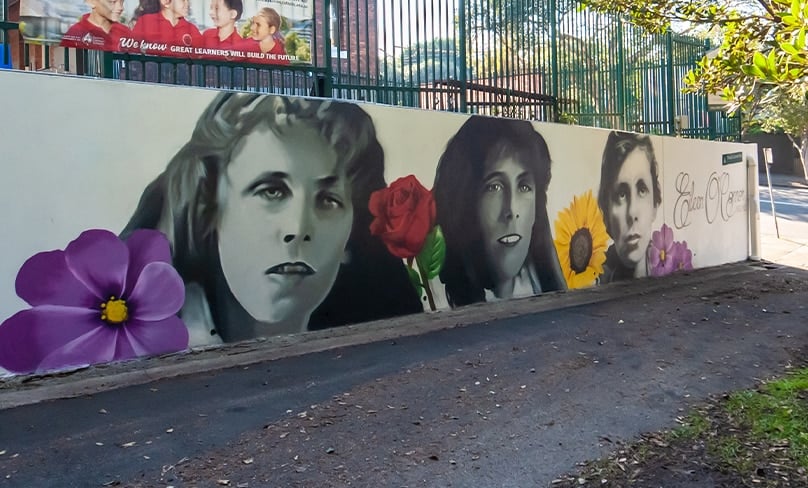 The Parish Priest of the Catholic Community of Sydney City South, Fr Paul Smithers commissioned local artist, Danny Mulyono to paint a striking mural on the grounds of Our Lady of Mount Carmel primary school in Waterloo to honour Eileen on the site where she attended school. Photo: Giovanni Portelli