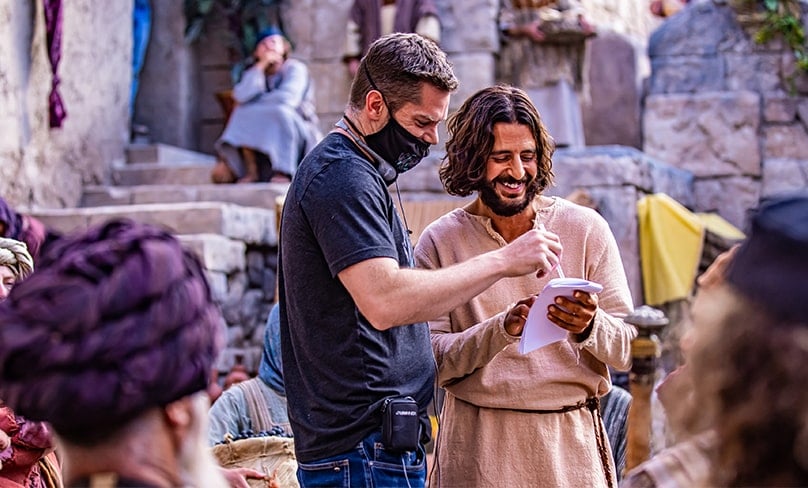 The Chosen Creator Dallas Jenkins runs through the script with Jonathon Roumie who plays Jesus on the Christian series. Photo: The Chosen