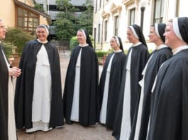 Mariam Assaf O.P., the former parishioner of Holy Name of Mary Parish, Hunters Hill, with five others as Dominican Sisters of St Cecilia, who made their profession in Nashville, Tennessee. Photo: Sister Mary Justin Haltom, O.P.