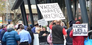 An anti-vaxxer protest on Bourke Street, Melbourne. Photo: Alpha/Flickr, CC BY-NC 2.0
