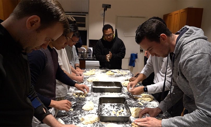 Residents of Sumner House apply themselves to some serious Gnocchi-making recently, courtesy of Fr Daniele Russo’s expertise. Photo: Bernard Caballero