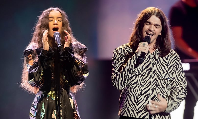 Sian Tuckfield, left, and her brother Jordan: the current and former St Patricks College students are believed to be the first siblings to make it on the popular TV program The Voice. The pair are now both through to the final eight. Photo: Channel 7