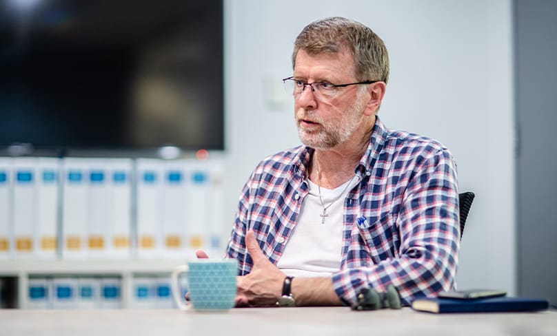 Former NSW Deputy Premier John Watkins gives an interview to The Catholic Weekly in 2019. Now Chair of CHS, Mr Watkins has called on NSW MPs to better understand the decisive role of Palliative Care in the euthanasia debate looming in the state’s Parliament. Photo: Alphonsus Fok