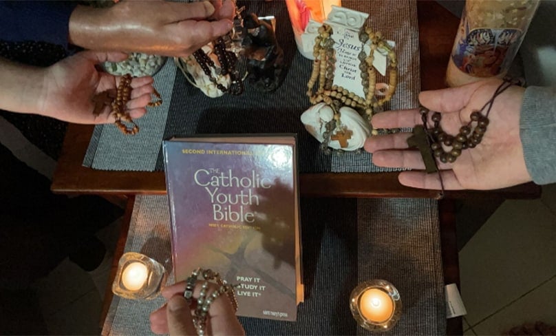 Many families created a prayer space in their home where they would record themselves praying the Rosary for the Somascan Family Rosary. Photo: Supplied