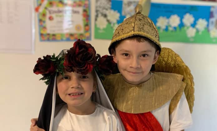 Best mates … Valentina and Leonardo as Sts Rose and Michael the Archangel