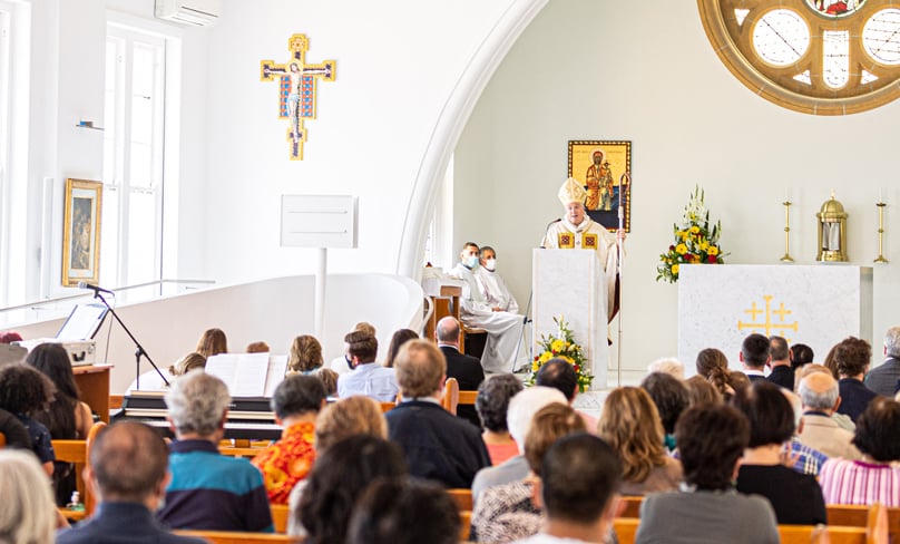 Archbishop Anthony Fisher OP addresses the congregation of St Joseph’s last weekend. Photo: Alphonsus Fok