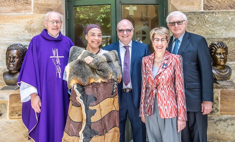 From left: Fr Michael Whelan SM, Theresa Ardler, Roger Apte, NSW Governor Margaret Beazley and her husband Dennis Wilson. Photo: Giovanni Portelli