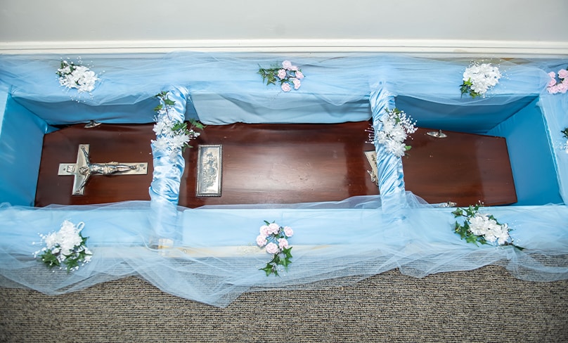 The coffin holding the remains of Servant of God Eileen O’Connor, which was displayed on 10 January at Coogee. Photo: Giovanni Portelli