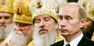 Russia’s Prime Minister Vladimir Putin attends the enthronement ceremony of Russian Orthodox Patriarch Kirill in Christ the Saviour Cathedral in Moscow. Photo: CNS photo/Reuters