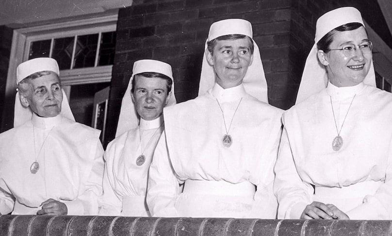 On the first day of Our Lady’s Nurses for the Poor’s mission in Newcastle, 19 February 1962. Left to right: Mother Superior Cissie McLaughlin and Sisters Patricia Davoren, Marie Purcell and Greta Gabb. Photo: Our Lady's Nurses for the Poor